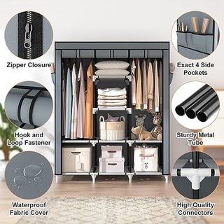 Tủ Vải Khung Thép 3D tuvaicaocapvn 3 Buồng 7 Ngăn đựng quần áo nhập khẩu, chất liệu thép không rỉ