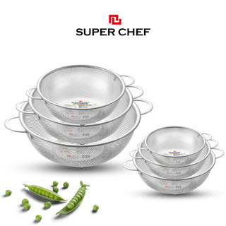 Rổ Inox Dày Đa Năng 2 Quai Có Chân Ráo Nước Super Chef  An Toàn, Bền Bỉ, Không Gỉ, Đủ Size To Nhỏ