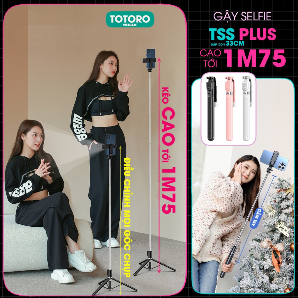 Gậy chụp ảnh 3 chân Tripod điện thoại TSS PLUS 1M75 Cây chụp hình Selfie tự sướng cầm tay - Quay phim video - Livestream | BigBuy360 - bigbuy360.vn