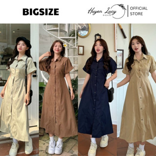 VÁY sơ mi tay HẾN CHUN cổ bẻ nữ bigsize cộc tay có túi thô hai da dáng dài thanh lịch hot trend Huyền Lucy Bigsize