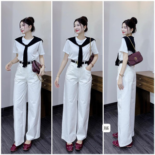 Set 4 món áo phông trơn kèm khăn + quần suông dài tặng đai