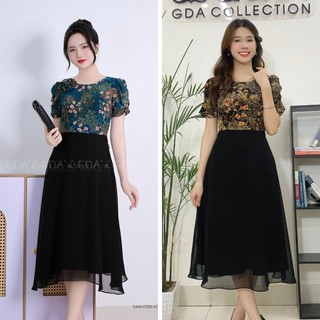 Đầm xòe hoa nhí cao cấp GDA COLLECTION chất Cát Lụa 2 lớp mềm mịn, co dãn, nhẹ mát, che khuyết điểm, sang trọng