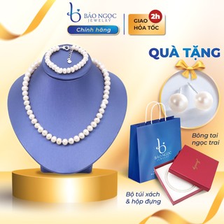Bộ trang sức ngọc trai nước ngọt tự nhiên hạt 8-9ly tặng mẹ tặng bà hạt trứng tròn bóng đẹp - DB1336