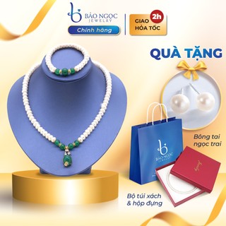 Bộ trang sức ngọc trai nước ngọt hạt 7-8ly tặng mẹ tặng bà mix Mã Não xanh sang trọng - BNJ-1308