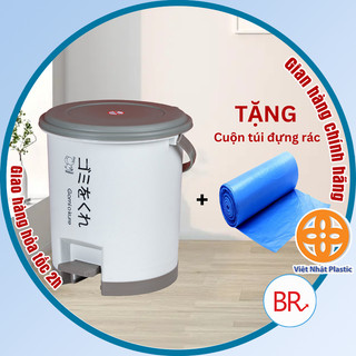 [TẠNG TÚI ĐỰNG RÁC]Thùng rác nhựa nắp tròn đạp chân dung tích 10L Việt Nhật(MS: 8066),Thùng rác thông minh tiện lợi01797