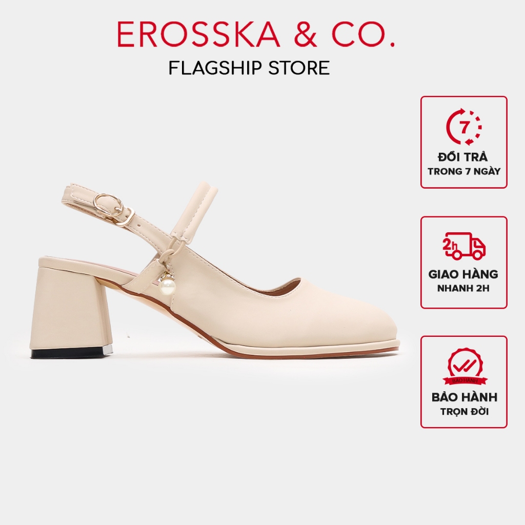Erosska - Giày cao gót nữ phối hạt ngọc kiểu dáng thanh lịch màu kem cao 6cm  - EL038