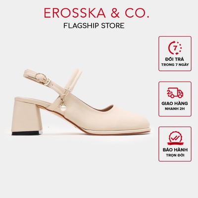 Erosska - Giày cao gót nữ phối hạt ngọc kiểu dáng thanh lịch màu kem cao 6cm  - EL038