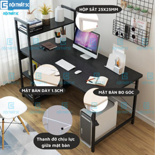 Bàn học, Bàn làm việc liền kệ sách Nội Thất 5C D-Table ( Chất liệu gỗ nguyên tấm MDF chống trầy xước mặt bàn, chống ẩm)