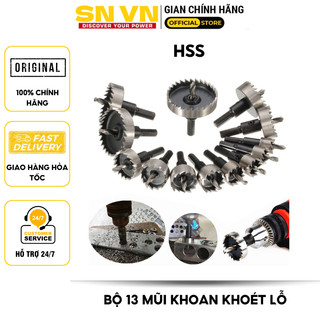 Bộ 13 mũi khoan khoét lỗ hợp kim HSS cao cấp, Trục lục giác 8mm, đường kính 16-53mm