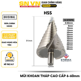 Mũi khoan tháp đường kính từ 6mm - 60mm rãnh xoắn. Thép HSS4241 có phủ titanium