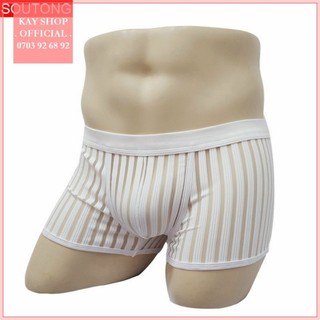 Quần lót nam boxer lưới bông xuyên thấu sexy gợi cảm - Quần sịp đùi vân viền tôn mông QLBXSOUTONG