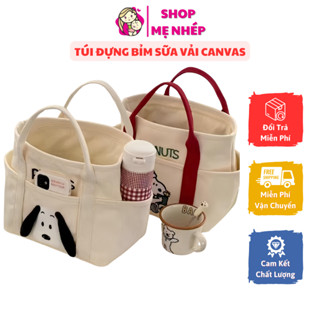 Túi đựng bỉm sữa cho bé chất liệu vải Canvas thêu họa tiết hoạt hình dễ thương