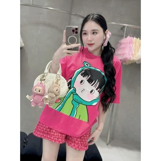 Đồ bộ mặc nhà, sét bộ đùi nữ bigsize in hình bé gái phối quẩn sọc tim