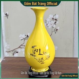 Bình tỳ bà phong thủy màu vàng - tài lộc - bình tỳ bà bát tràng vẽ vàng cao cấp