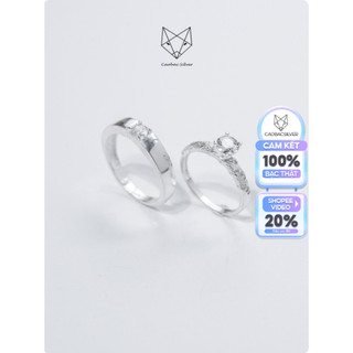 Nhẫn đôi nam nữ bạc ta caobac silver nhẫn nữ xoắn đính đá nhẫn nam đính đá đơn giản thanh lịch