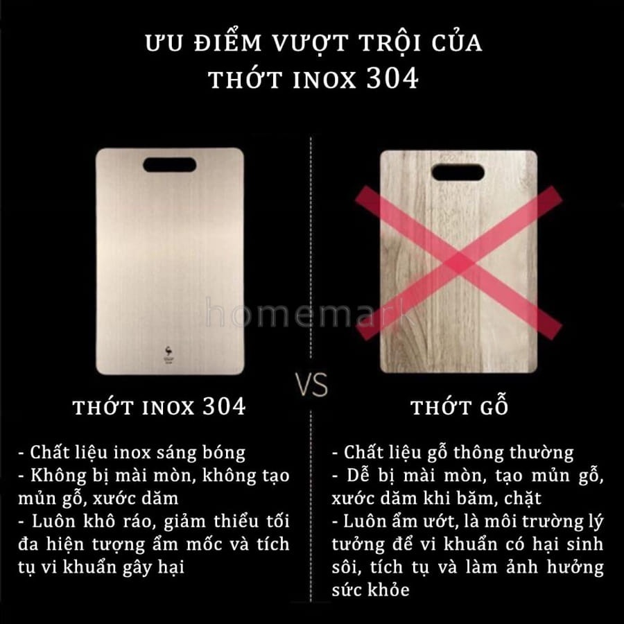 Thớt Inox 304, Thớt Kháng Khuẩn Cao Cấp Chống Nẩm Mốc, Chống Xước Dễ Dàng Vệ Sinh Hai Mặt Thép Không Gỉ Uni Shop