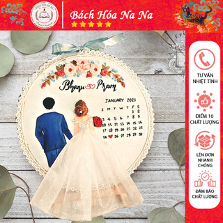 DIy bộ thêu tay thủ công KIt nguyên liệu thêu kỷ niệm cưới CÓ KHUNG, kit tập thêu mẫu WEDDING HOOP Bách hóa na na