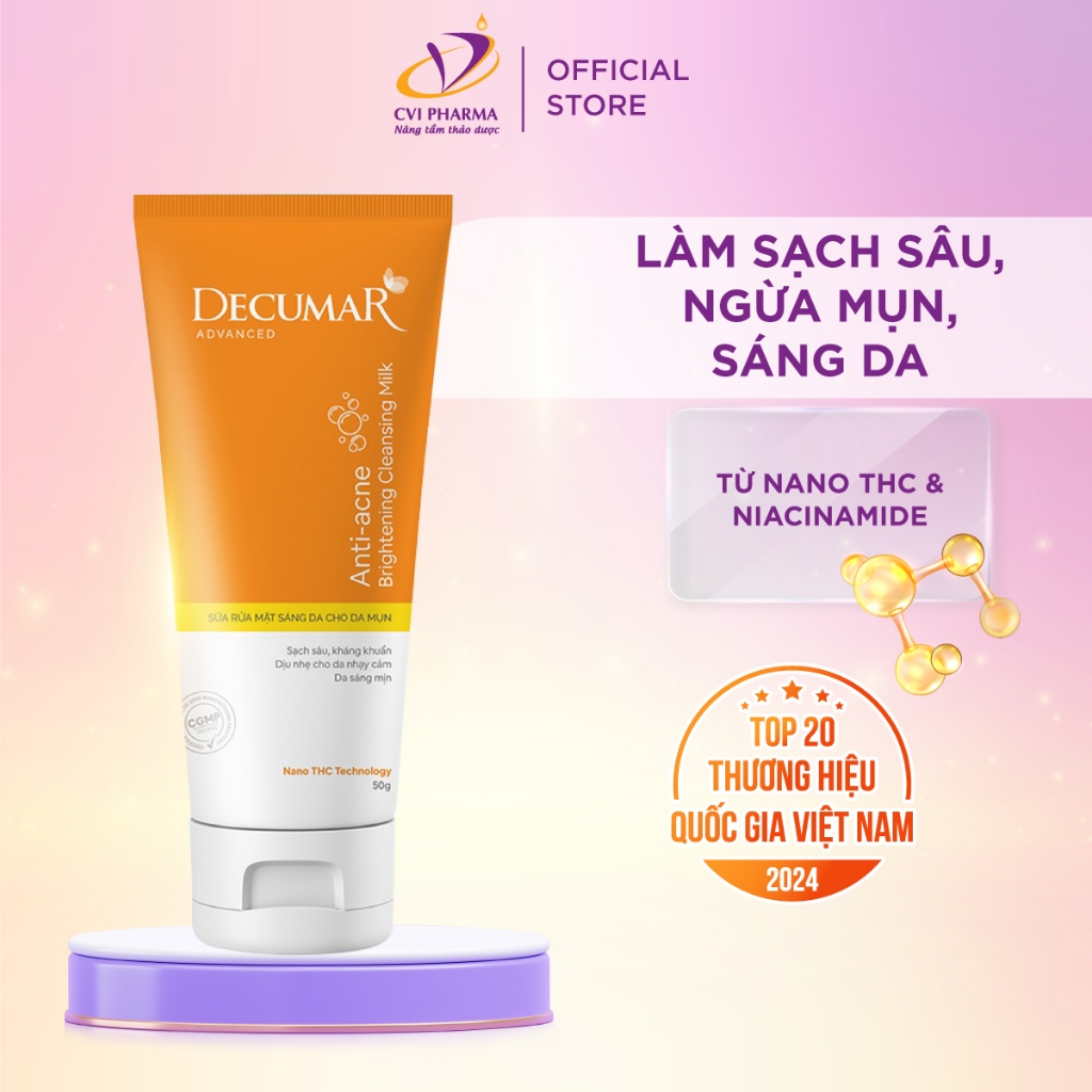 Sữa rửa mặt nghệ Decumar sáng da dạng gel nano, làm sạch sâu, ngừa mụn, giảm sưng đỏ, mờ thâm tuýp 5