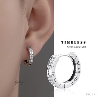 Khuyên tai tròn nam bạc 925 khắc số La Mã cực chất, cá tính Timeless 2 (1 chiếc) | GEMY SILVER KN124