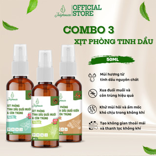 Combo 3 bình xịt phòng tinh dầu đuổi muỗi và khử mùi Sả chanh, Bạc Hà và Quế 50ml/chai JULYHOUSE