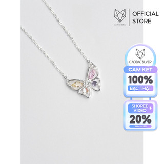 Dây chuyền bạc ta Cáo Bạc Jewellery, vòng cổ cánh hồ điệp đính đá ngũ sắc xinh xắn