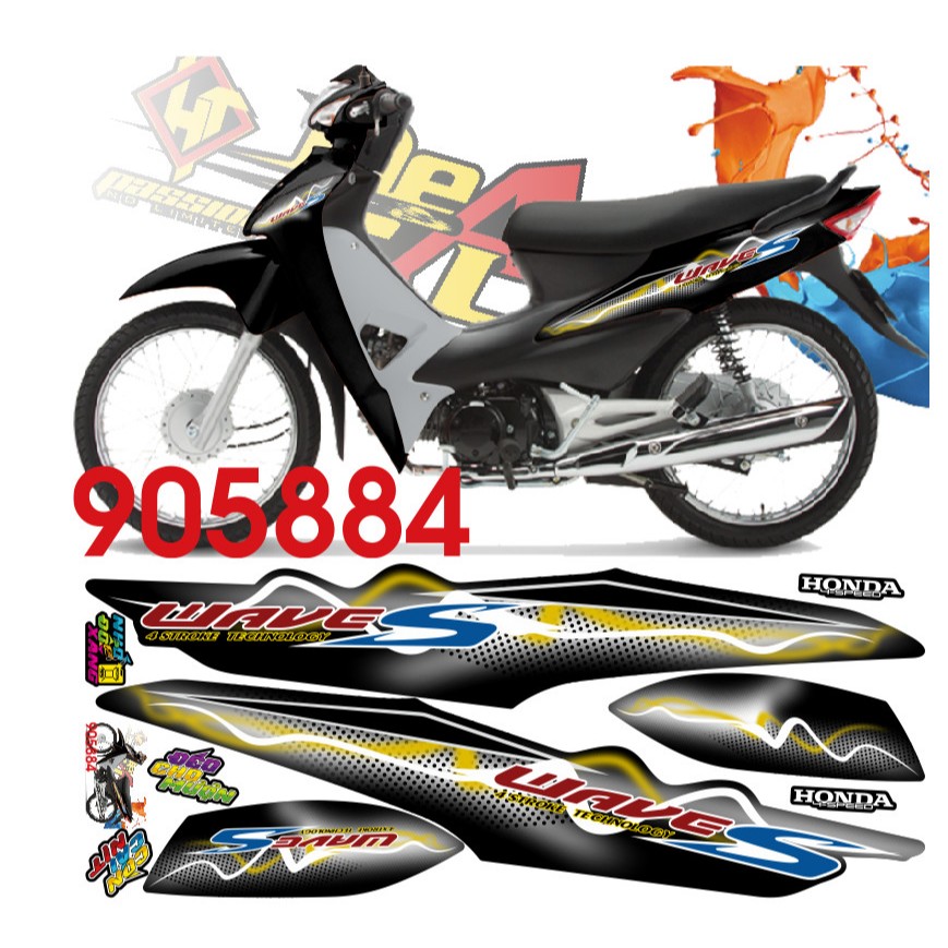 Tem rời WAVE ALPHA 100cc & 50cc mẫu WaveS Sóng ĐEN VÀNG ( ĐỜI 2006-2016) Tem 3 lớp chống phai màu