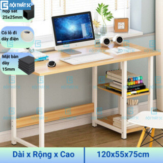 Bàn làm việc, bàn học Nội Thất 5C Q-Table kèm giá sách, KT 1,2m 1m, chân sắt sơn tĩnh điện mặt gỗ mdf phủ melamine