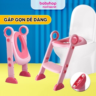 Thang bô vệ sinh có nắp thu nhỏ bồn cầu gấp gọn tiện lợi dùng cho bé từ 2 tuổi có sẵn tay vịn đi kèm