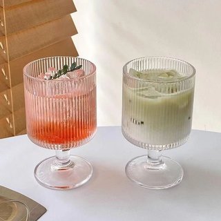 Ly thủy tinh/ Cốc thủy tinh có chân đế, Ly thủy tinh sọc phong cách hàn quốc JYGB-6 250ml
