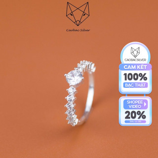 Nhẫn Bạc Ta CaoBac Jewellery Nữ Basic Mặt Nhẫn Đính Đá Hình Ổ Đá Nhỏ Cạnh Sáu Đá Thoi Lấp Lánh