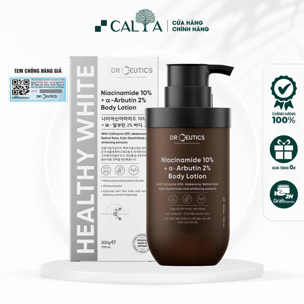 Sữa Dưỡng Thể DrCeutics Dưỡng Trắng Da, Giảm Mụn Cơ Thể - DrCeutics Body Lotion Healthy White (200g)