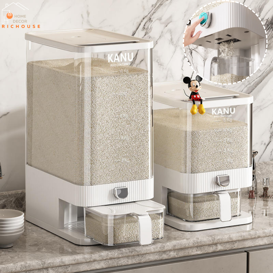 Thùng Đựng Gạo Thông Minh Lấy Gạo Tự Động chất liệu nhựa PET cao cấp không mùi an toàn cho sức khỏe