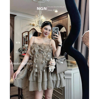 Váy Tơ 2 Dây Đính Hoa Kim Anh Bùi (Sẵn Rêu Ship)