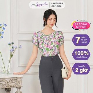 Áo sơ mi nữ công sở thiết kế LAVENDER FASHION họa tiết hoa lá cổ thuyền tay cộc A3098