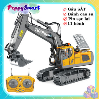 Xe Máy Xúc Điều Khiển Từ Xa, Xe Cuốc Điều Khiển (Gầu SẮT,Pin sạc, Đèn Led, Bánh xích cao su)