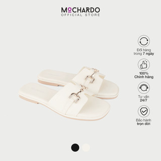 Dép Bệt Nữ Đế Bằng MOCHARDO Mũi Vuông Quai Ngang Chữ H Phối Khóa Xích D-101