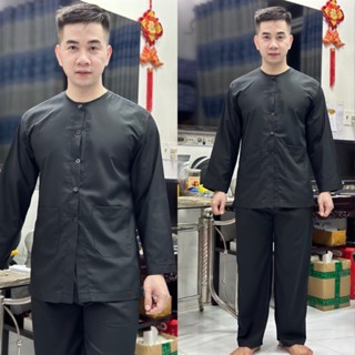 BỘ BÀ BA MÀU ĐEN - VẢI KATE MỀM - ÁO CÓ TÚI - TAY DÀI - DÀNH CHO NAM