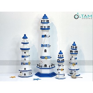 [Chuẩn đẹp - Cao 23-57cm] Mô hình ngọn hải đăng gỗ trang trí 4 cỡ HAIDANG-01
