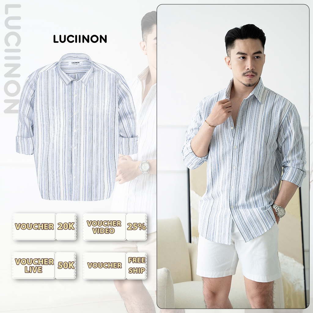 Áo sơ mi nam tay dài có cổ phong cách thời trang Hàn Quốc chất liệu 100% Cotton - LUCIINON