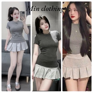 Set Áo Thun Cổ Tàu Chân Váy Umi Xếp Ly Dễ Mặc Siêu XInh