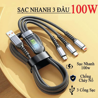 Cáp Sạc Nhanh 3 Đầu 100W Dài 1.2m. Bộ Sạc Nhanh 3 Trong 1 Chống Đứt.  Dây sạc điện thoại, Dây sạc 3 in 1, Cáp sạc 4in1