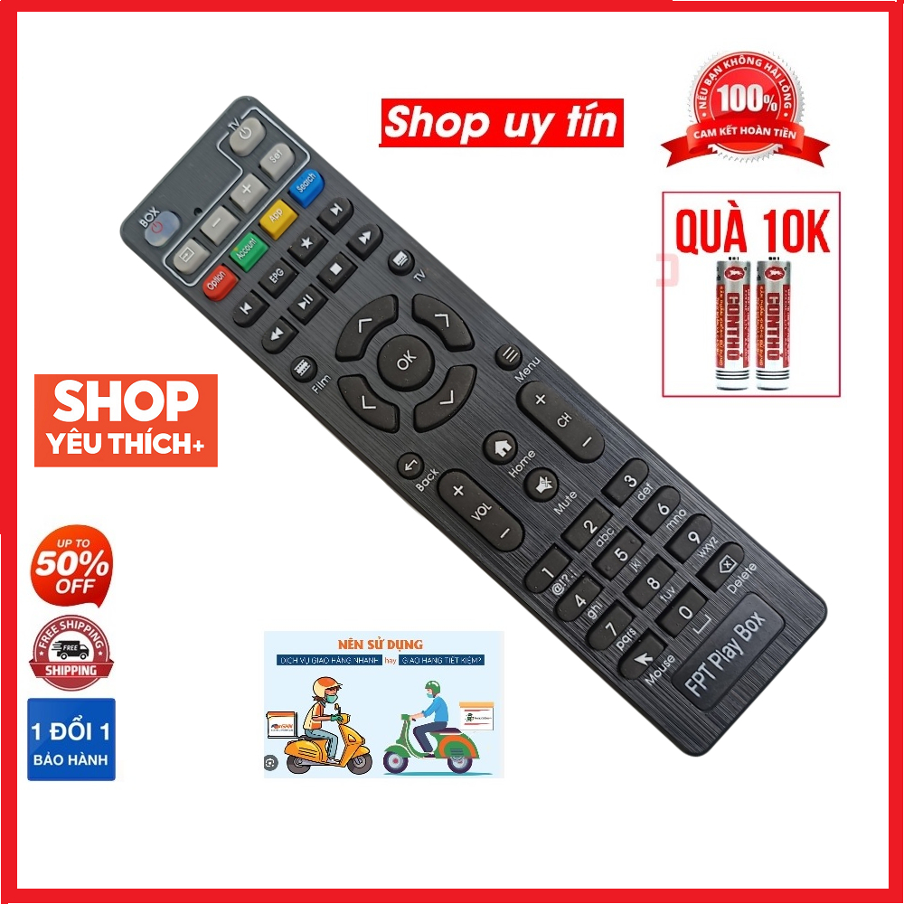 Điều khiển đầu box FPT Play Box mặt đen loại tốt zin , Remote dùng cho tivi  Điều khiển đầu Box FPT 