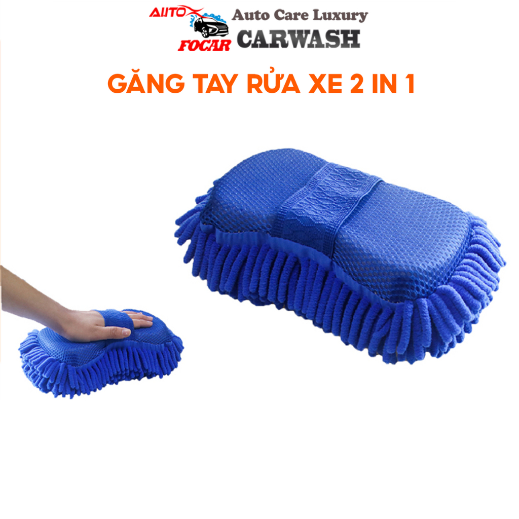 Găng tay rửa xe đa năng Focar kết hợp khăn lâu cừu và mút xốp giúp vệ sinh nhanh và sạch