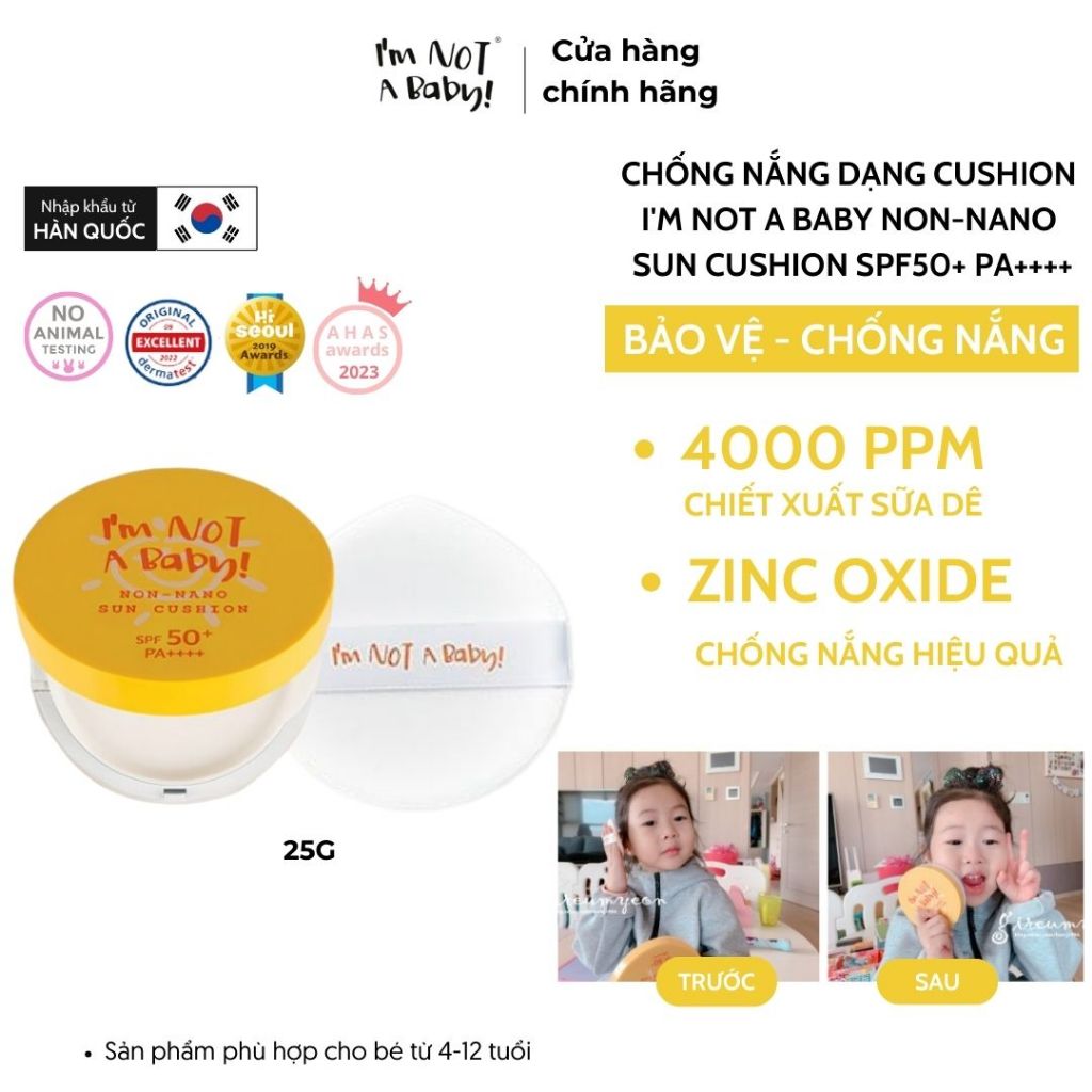 Kem chống nắng an toàn cho bé I'm NOT A Baby Non-nano Sun Cushion, ngăn chặn tia UV 25g