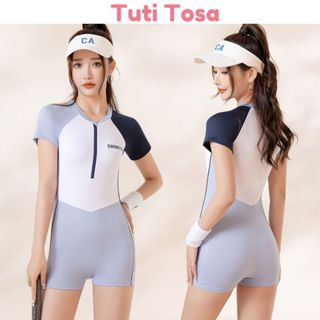 Bộ đồ bơi một mảnh tay ngắn kiểu thể thao dễ thương cho nữ