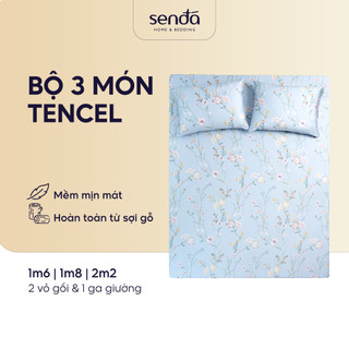 Bộ ga gối 3 món Lụa Tencel Sen Đá Home Bedding cao cấp họa tiết, set 2 vỏ gối, 1 ga giường bo chun 1m6 1m8 2m 2m2