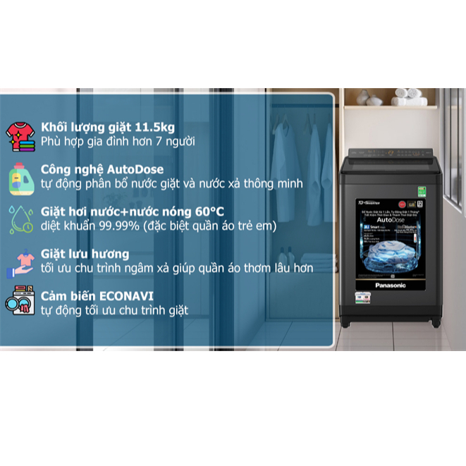Máy Giặt Panasonic Inverter 11.5 Kg NA-FD115W3BV 2023 - Điện Máy Kho Rẻ