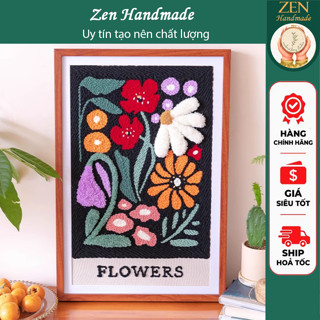 SET NGUYÊN LỆU Thêu Len Nổi Len Xù Punch Needle, Bộ Tranh Thêu Len Nổi NGÔI NHÀ HẠNH PHÚC BIG SIZE - ZEN HANDMADE