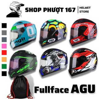 ( Tặng túi) Nón Fullface AGU đủ màu tem hàng chính hãng 100%, tặng túi đựng nón