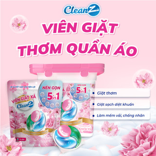 Viên giặt thơm quần áo CleanZ giặt sạch diệt khuẩn tiện lợi 5 trong 1 (16 viên/túi) Hương Hoa Anh Đào Thơm Mát